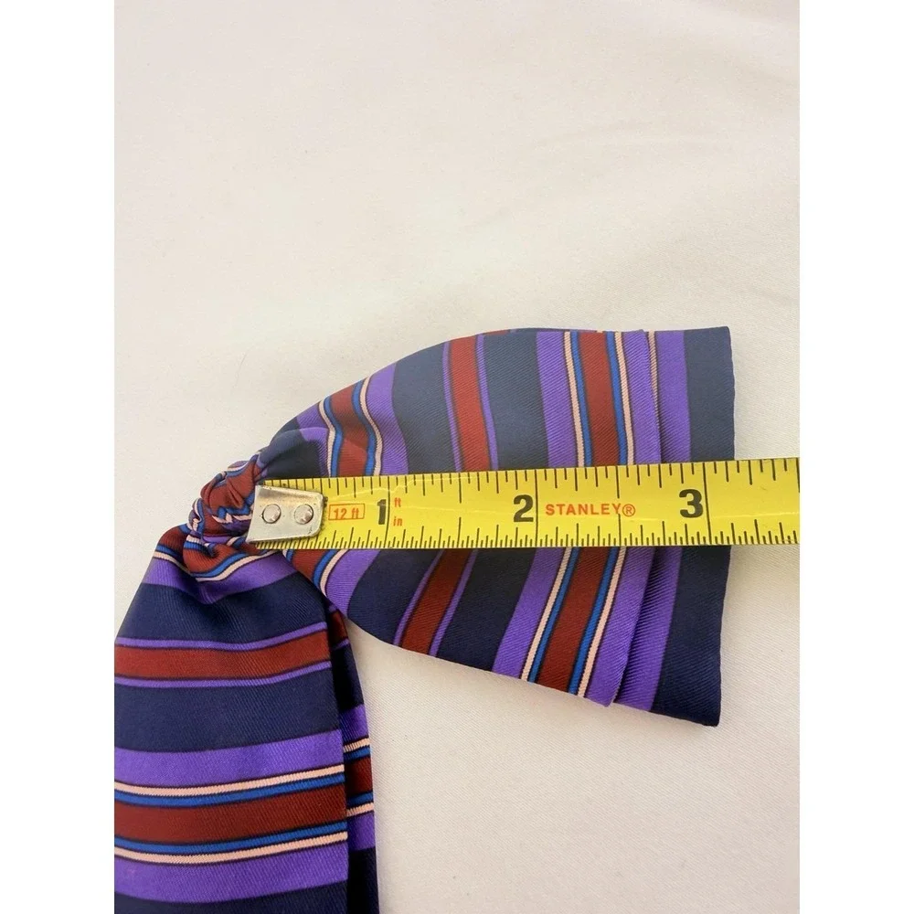 Vintage Symphony Scarfs Silk Bow Brooch Pin 70s Purple Stripe‎ Secretary USA
